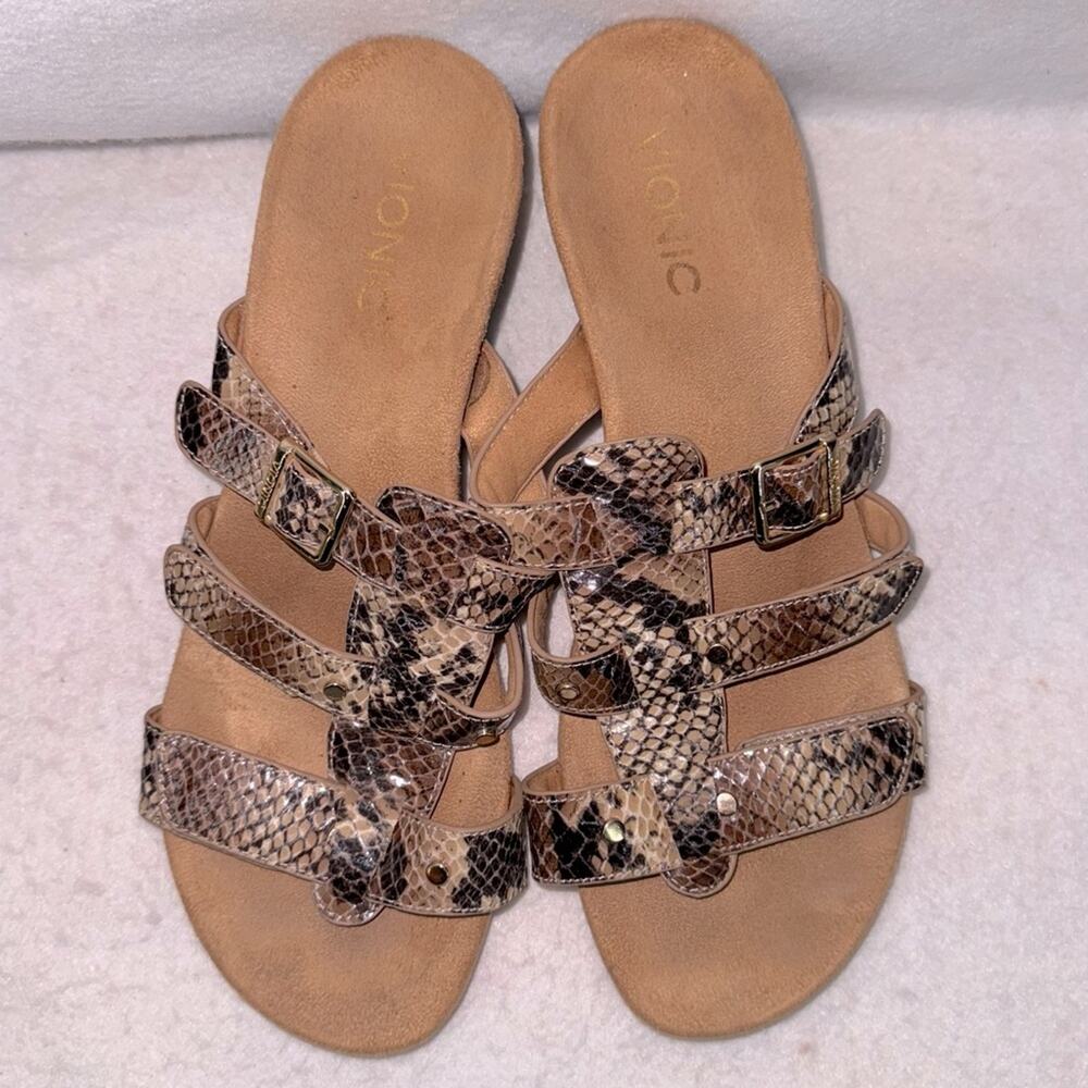 Women’s Vionic Radia Leather Adjustable Sandals Arch Support Snake Print size 8